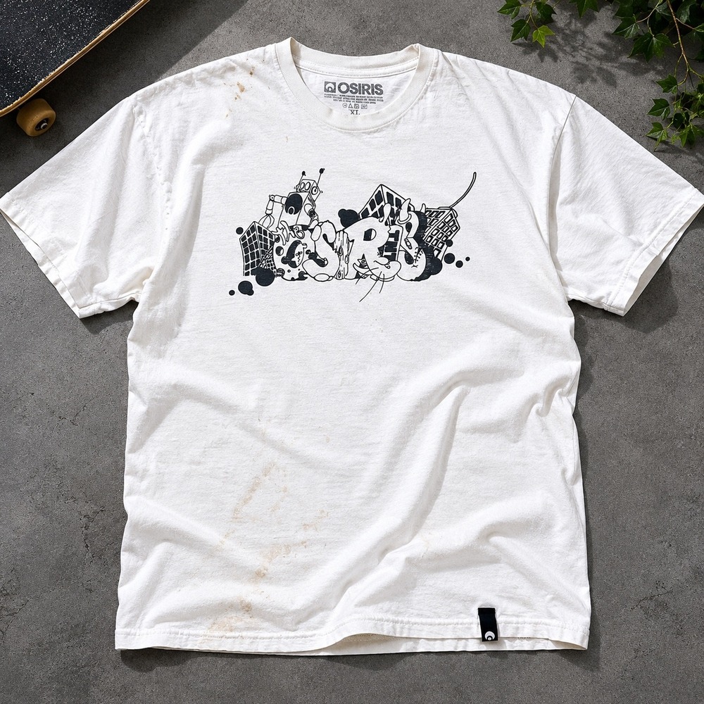 Osiris Skate Graphic Tee Shirt XL White Y2K Grunge Thrashed Distressed Sreetwear